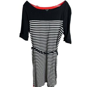 Lauren Ralph Lauren XL Black White Striped Boat Neck Dress Rope Belt Nautical